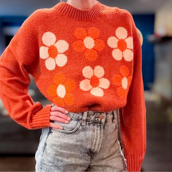Orange Floral Sweater - Picture 1 of 6